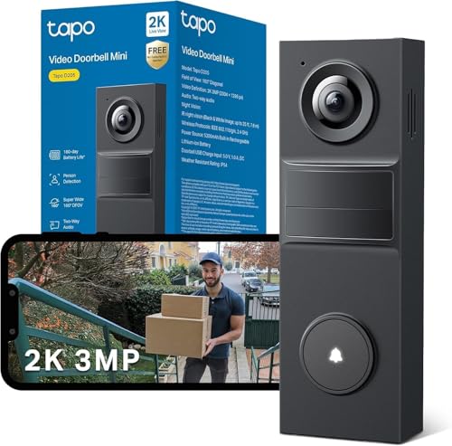 Tapo D205 Akku-Videotürklingel | WLAN Türklingel mit Kamera | 2K, 160° Weitwinkel, Zwei-Wege-Audio | Integrierter Akku | Lokale Speicherung auf microS