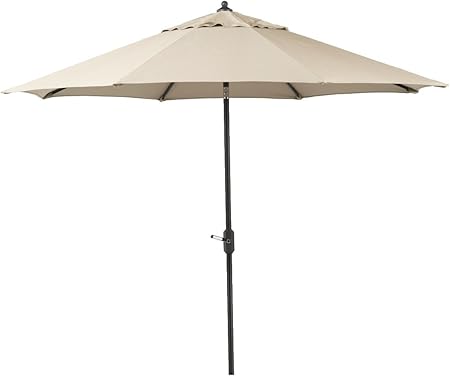 Amazon Com Sunbrella 9ft Market Umbrella Patio Outdoor Table Umbrella With Crank Auto Tilt And 5 Years Non Fading Vented Umbrella Top Sunbrella Beige Garden Outdoor