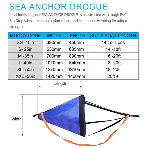 Drift Sock, Ocean Anglers Fishing Drogue for Boat/Kayak/Pontoon (35in