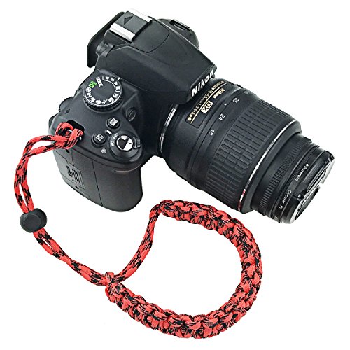 FoRapid Braided 550 Paracord Adjustable Camera Wrist Strap / Bracelet for Mirrorless Compact System DSLR Cameras, Binoculars (Red/Black)