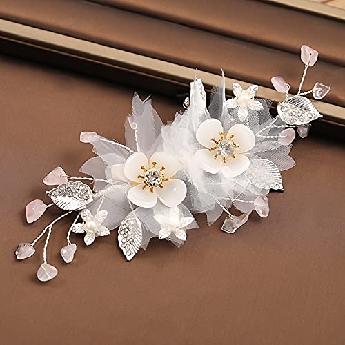 Princess Silver & White Flower Hair Clip Headpiece, Cute Floral Hair Piece, Birthday Wedding Bridal Hair Accessory