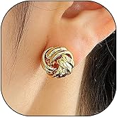 14K Gold Twisted Statement Earrings for Women,Sweet Tiny Geometric Knot Button Stud Earrings Accessories Minimalist Anniversary Jewelry Gifts