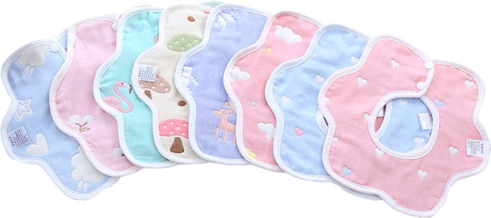 Ohequbao Baby Bib Saliva Towel,Waterproof 6 Layer Can 360°Rotate Petal Absorption Bandana Bib (8 Pack) …