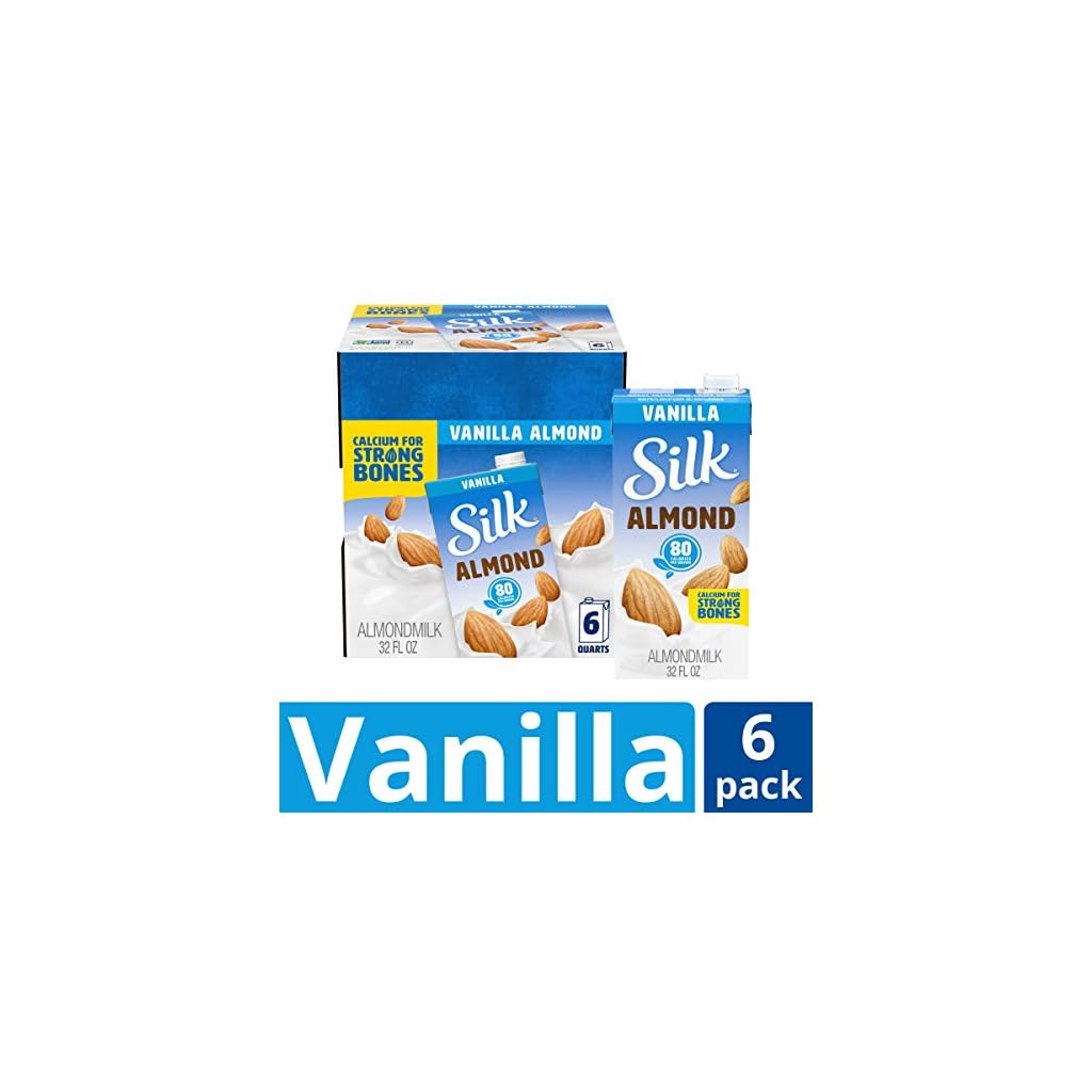 Silk Pure Almond Vanilla 32Ounce (Pack of 6), Vanilla Flavored NonDairy Almond Milk, Dairy