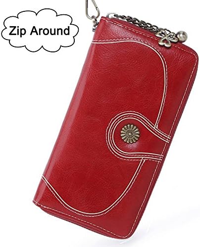 Women's RFID Blocking Leather Clutch Wallet with Wrist Strap Large Capacity Card Holder Organizer Purse Wallets for Ladies Girls (#2 Wine Red)