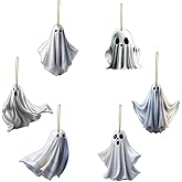 6 Pcs Halloween Hanging Ornaments for Tree Cute White Little Ghost Designs Halloween Spooky Acrylic Pendants Cartoon Ghost Hanging Ornaments Decorative for Holiday Party Craft Supplies