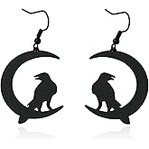 Gothic Black Crow Earrings for Women Punk Rock Raven Dangle Drop Earring Goth Moon Bird Crow Witchy Earrings Halloween Party Costumes Jewelry Gifts
