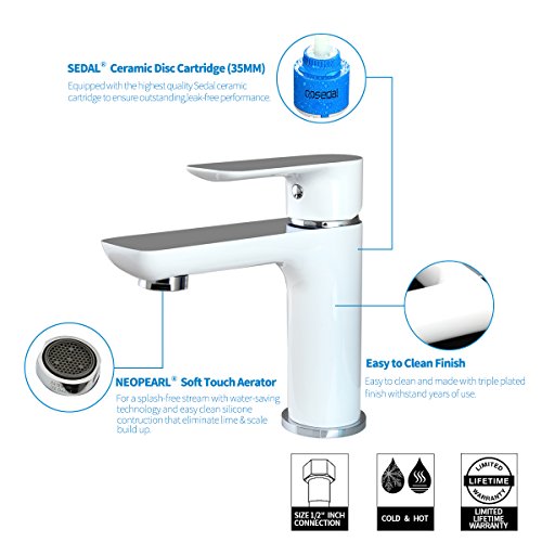 GAPPO Modern Urban Bathroom Faucet Lavatory Vanity Basin Sink Mixer Tap Polished Chrome & White