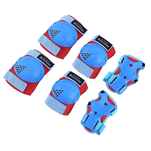 BOSONER Kids/Youth Knee Pad Elbow Pads for Rollerblade Roller Skates Cycling BMX Bike Skateboard Inline Rollerblading, Skating Skatings Scooter Riding Sports (Red/Blue, Small (3-7 Years))