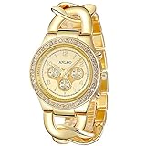 ANLEOWATCH 1PCS Chronograph Quartz Women Dress Watches Ladies Clock Diamante Watch Gold