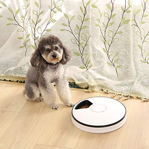 Pet Automatic Feeder Cats Dogs, Timed Feed 6 Meal Trays Dry Wet Food Dispenser with Voice Remind,LCD Smart Programmable Self Feeder Clock (Black)