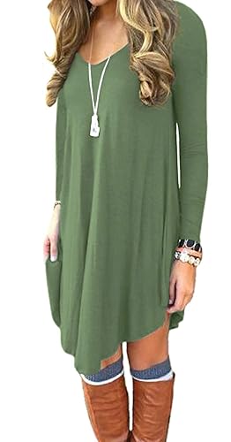 DEARCASE Women's T-Shirt Dress Army Green XXX-Large V-Neck Spring Casual  Loose Long Sleeve Fall Winter Wedding Guest Knee Length Jersey Flowy  Stretch Solid A-Line Swing Sweater Tunic Dresses in Kenya | Whizz