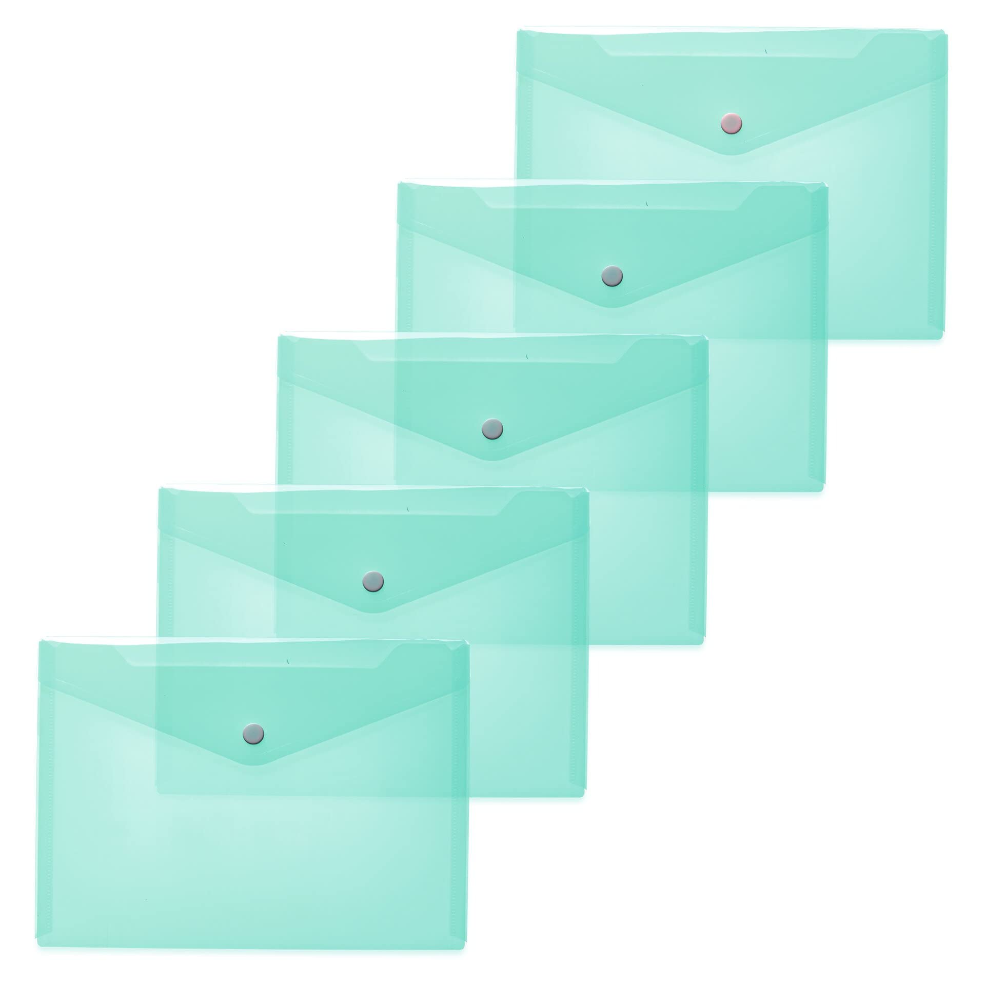 HERMA 20060 Document Wallets A5 Transparent Turquoise Pack of 5 Small Transparent Pockets Envelopes with Press Stud Fastening, Plastic Envelopes for School, University, Office, Travel