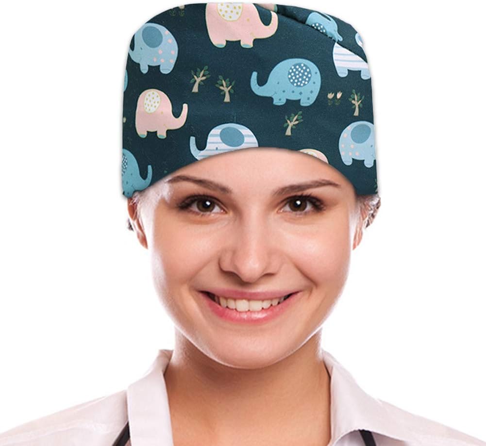 Cute Animal Patterns Surgical Scrub Cap Medical Doctor Bouffant Hat with Sweatband for Womens Mens