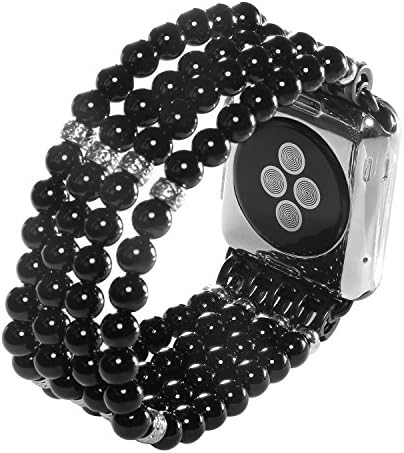 Lybauri 42mm Apple Watch Band, Fashion Handmade Elastic Stretch Faux Pearl Bracelet Replacement Apple Series1/2/3 (Black)