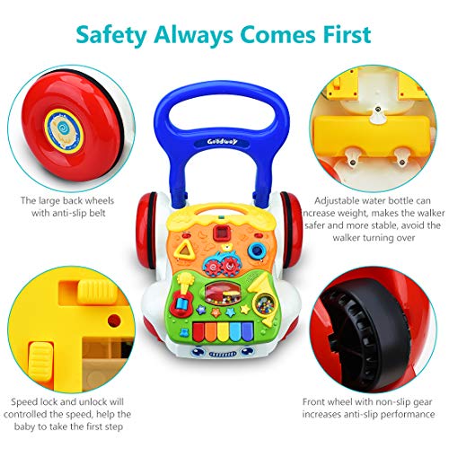 Forstart Sit-to-Stand Learning Walker Push and Pull Activity Center Music and Light Adjustable-Height Early Dvelopment Toys for 6 Months to 3 Years Old
