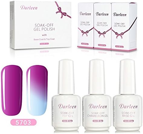 Darleen Chameleon Temperature Changing Color Soak Off Gel Nail Polish 5703 with Base Top Coat UV/LED
