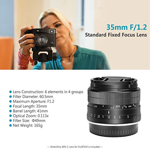 Neewer 35mm F1.2 APS-C Objectif Focale Manuelle Fixe Grande Ouverture en Aluminium pour Fuji Appareil Photo Mirrorless avec Support E X-A1 X-A10 X-A2 X-A3 X-A X-M1 X-M2 X-T1 etc - Image 6
