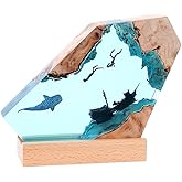 Handmade Ocean Resin Night Light Whale-Diver-Pirate Ship Epoxy Resin Ambient Light: Non-Stringy, Bubble-Free, High-Trans Night Light for Home Decor & Valentine's Gift (Whale-Diver-Pirate, 8 inches)