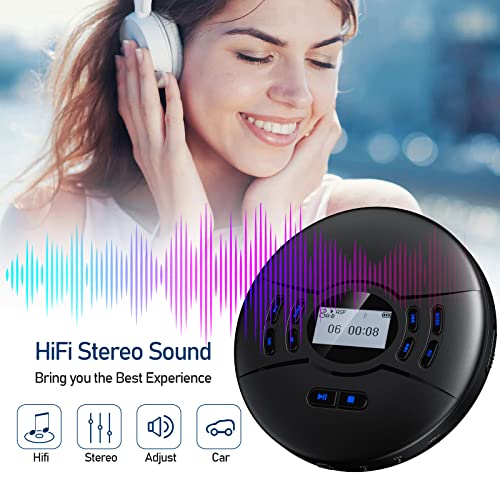 Gueray Portable CD Player Bluetooth Rechargeable 2000mAh Battery Car CD