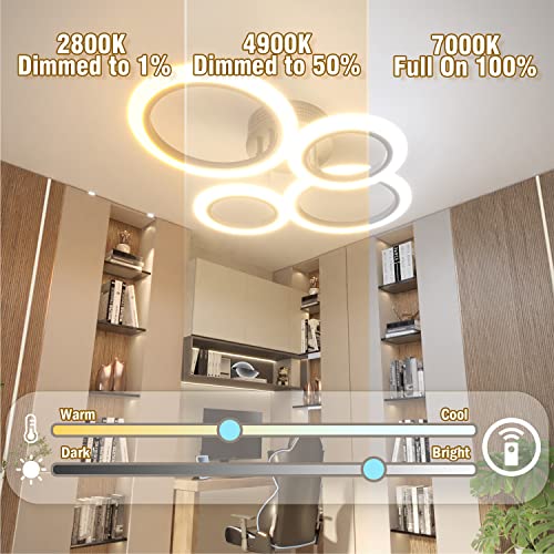 RUYI Plafoniera Moderna LED Dimmerabile Telecomando 4 Anelli Plafoniera 48W 4400LM, Plafoniera per soggiorno, Camera da letto, Cucina, Corridoio, Balcone, Sala da pranzo, Bianco, 2800-7000K…