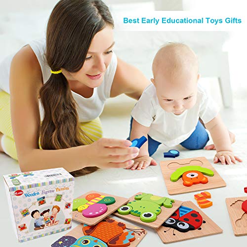 Slotic Wooden Puzzles for Toddlers - Animal Jigsaw Puzzles for 1 2 3 Years Old Boys & Girls, Kids Educational Toys (6 Pack)