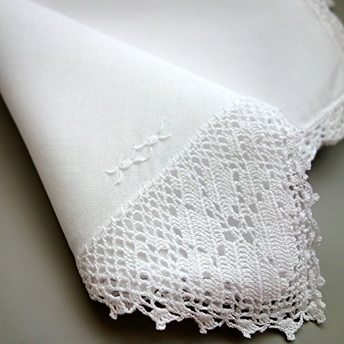 White Crochet Lace Wedding Ladies Cotton Handkerchiefs Hankie Hanky- Set of 3