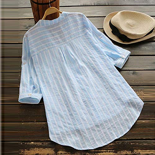 Lloopyting Three-Point Sleeve Casual Shirt Women's Loose Button Short Shirt Dress Cotton T-Shirt Shirt Blue