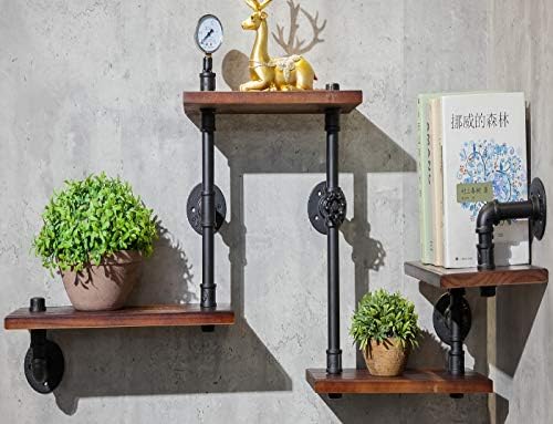 Dofurnilim Industrial Rustic Wall Wood Pipe Ladder Floating Shelves Diy Modern Storage Shelving Bookshelf For Bathroom Kitchen Office Home Steampunk Wood Shelf Bookcase 4 Tier Amazon Sg Home