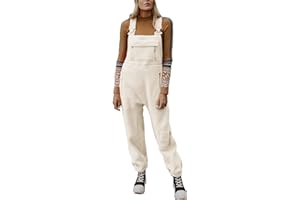 Beaufident Women's Fleece Warm Overalls Winter Casual Adjustable Strap Sleeveless Loose Jumpsuits with Pockets