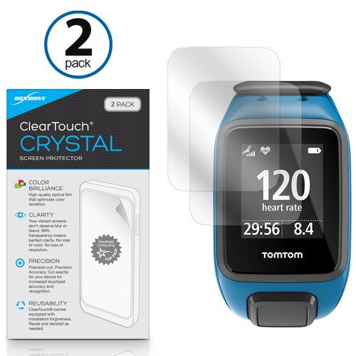 TomTom Spark Screen Protector, BoxWave [ClearTouch Crystal (2-Pack)] HD Film Skin - Shields From Scratches for TomTom Spark