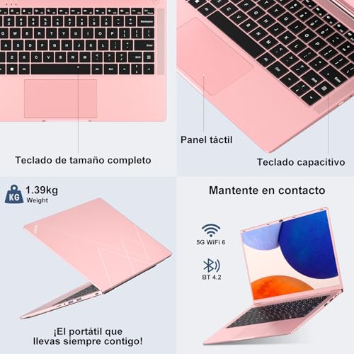 Laptop 14 Inch Celeron N5095 Upto 2.9 GHz Laptop 8GB RAM 256GB SSD TF 1TB LPDDR4 Win11 5G WiFi 1920*1080 FHD Mini HDMl Laptop Protective Film Spanish – Red Metallic Body-72