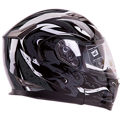 VIPER Modular Dual Visor Motorcycle / Snowmobile Helmet DOT Approved (IV2 Model 953) Black