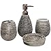 MyGift 4 Piece Textured Ceramic Brown Bathroom Accessory Set Includes Soap Dish, Dispenser, Toothbrush Holder and Tumbler