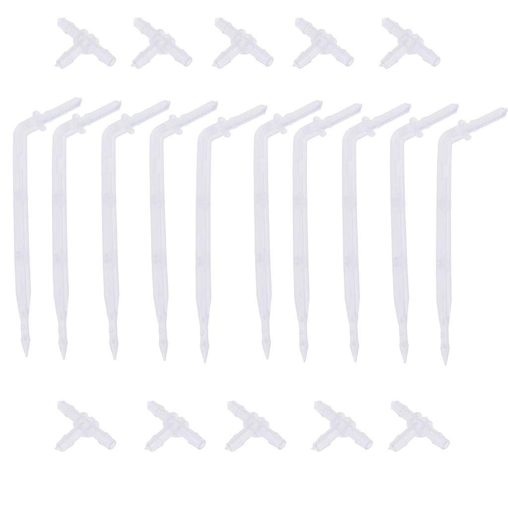 CoscosX 10 Sets White Drip Emitters with 3-Way Connector Curved Arrow Dripper Potted Plants Bend Sprinklers Garden Automatic Irrigation System for 4/7mm Hose Patio Watering Cooling Irrigation Kit