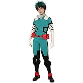 miccostumes Men's Costume Anime Hero Cosplay Green Fighting Suit Green Full-body Jumpsuit With red belt And Knee Pads