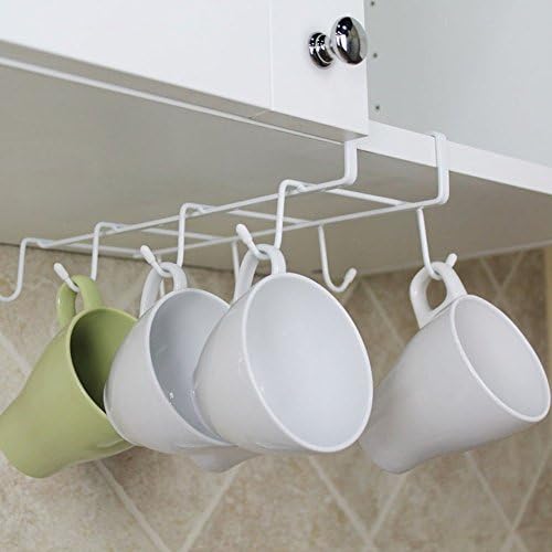 Fangfang 8 Hooks Mug Holders Under Shelf Cup Storage Rack Wine Glasses Drying Holder Rack Cabinet Hanging Organizer Rack Home Storage Hooks (White)