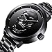Creative Men's 3D Skull Watch Cool Stainless Steel Big Dial Vintage Boy Quartz Military Wristwatch (Black 3D Skull)