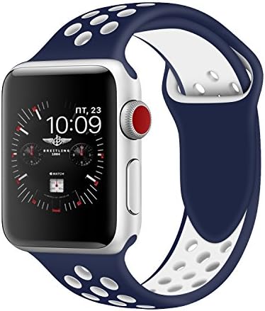 Band4u Apple Watch Band 42mm,Soft Silicone Strap Replacement Wristbands For Apple Watch Sport Series 3 Series 2 Series 1 NIKE+ Sports and Edition (42SM blue/White)