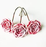 12 PCS Home Fashion Decorative Rust Proof Shower Curtain Hooks Red Rose Design Shower Curtain Rings Hooks