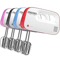 Vremi VRM010008N Electric Hand Mixer 3 Speed with Built, Red