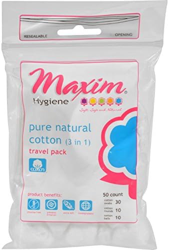 2Pack! Maxim Hygiene 3 In 1 Pure Travel Pack - Cotton Swabs, Rounds, and Balls - 50 count