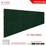 BOUYA Green Privacy Fence Screen 6' x 50' Heavy Duty for Chain-Link Fence Privacy Screen Commercial Outdoor Shade Windscreen Mesh Fabric with Brass Gromment 160 GSM 88% Blockage UV -3 Years Warranty