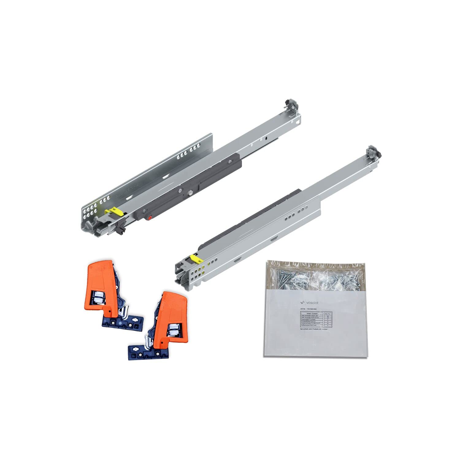 Blum MOVENTO TIP-ON 760H Drawer Runners 400 mm Full Extension 40 kg 1 Pair Including Coupling and Mounting Accessories Set