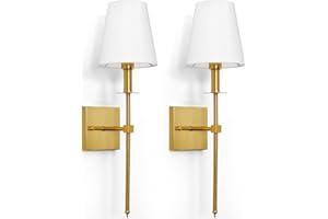 GRATESOLA KARTOOSH Wall Sconces Set of 2, Hardwired Gold Sconces Wall Lighting, Dimmable Indoor Metal Slim Light Sconces with Fabric Shades for Wall Decor, Bedroom, Living Room - E12 Bulbs (Not Included)