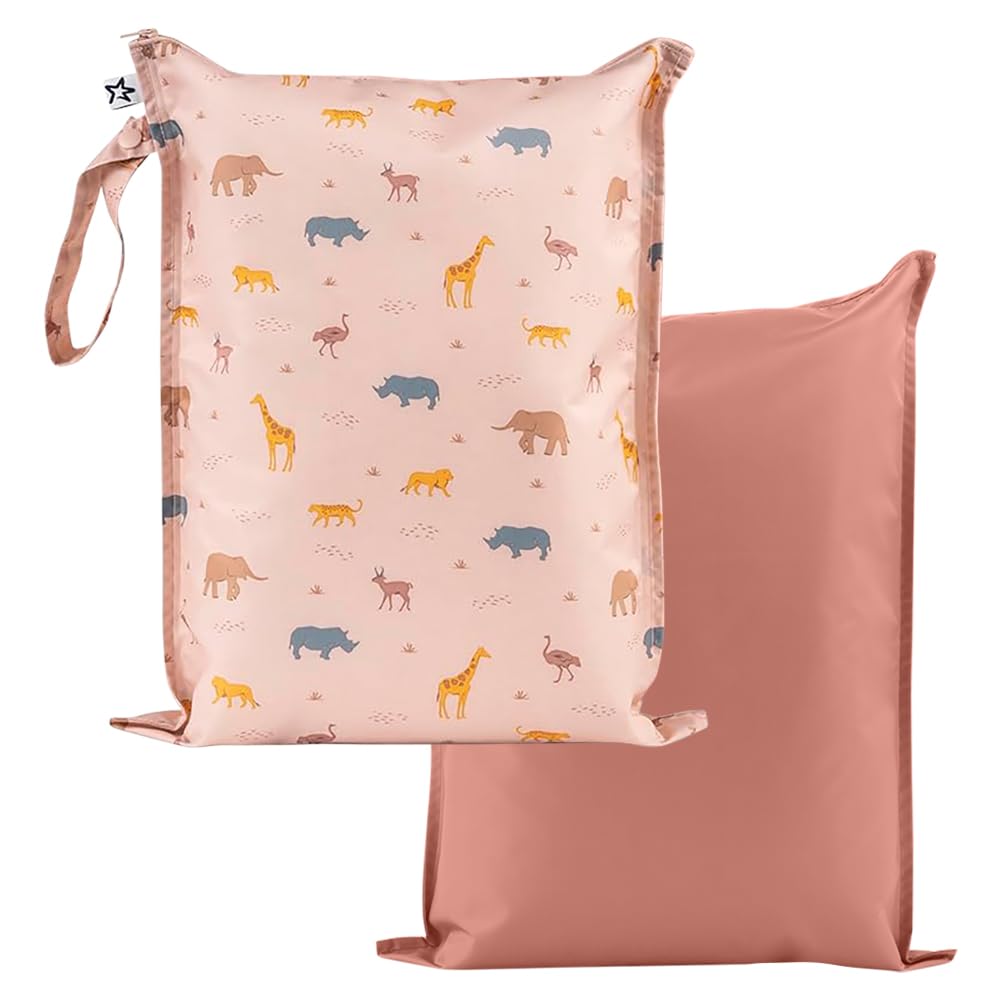 Photo 1 of Tiny Twinkle Mess proof Waterproof Wet Dry Bag,2pk Reusable Wet Bags for Swimsuits&Baby Clothes,Leakproof Wet Bag,Waterproof Bag for Travel&Diaper bag,Wet Bags for Baby (Petite Safari)