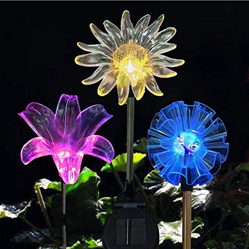 SAPPYWOON Outdoor Solar Flower Garden Lights 3pcs LED MultiColor Solar Garden Stake Lights for