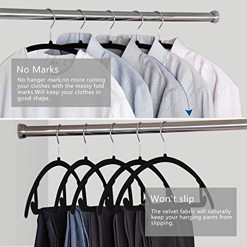 Premium Velvet Hangers - No Shoulder Bumps Suit Hangers with Chrome Hooks,Non Slip Space Saving Clothes Hangers,(Pack of 50) Heavyduty,Rounded Hangers for Sweaters,Coat,Jackets,Pants,Shirts,Dresses - Thumbnail 4