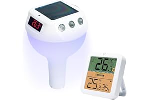 GAIN EXPRESS Pool Thermometer Floating, IP68 Waterproof Wireless Pool Thermometer Easy Read for Water Temperature with Solar Charging/RGB Lighting/Large Screen for Swimming Pools, Spas, Hot Tubs, Ponds
