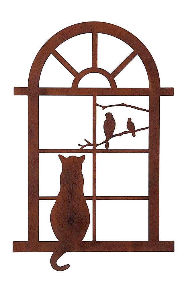 F&G Supplies Sitting Cat and Birds in Arched Windowsill Wall Plaque Screen Wall Art - 50cm tall - New this season!